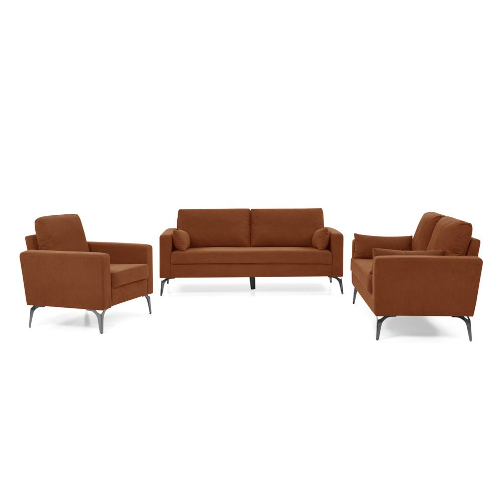 3-Seater Modern Minimalist Orange Corduroy Couch Set