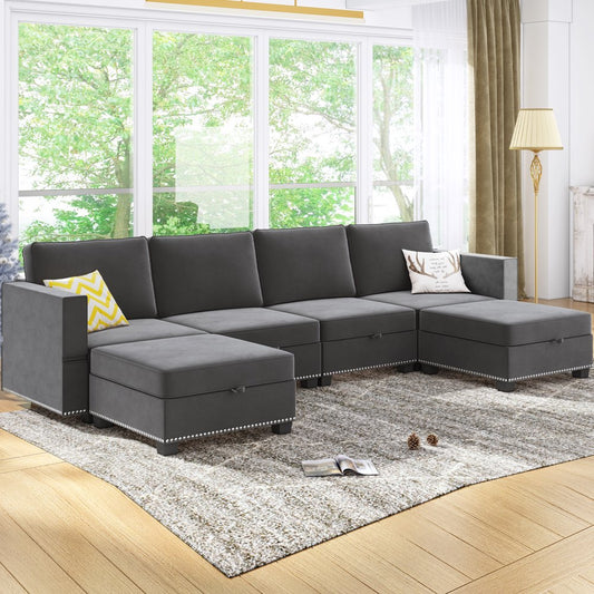 Convertible U L Shaped Oversized Corduroy Couch with Storage