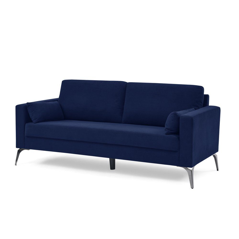 3-Seater Navy Corduroy Couch Set with Two Small Pillows