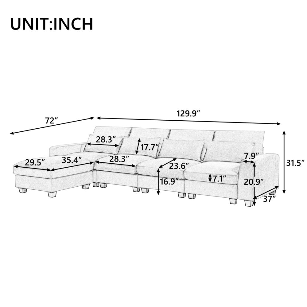 5 Seat Modern L-Shape Feather Filled Oversized Corduroy Couch with Reversible Chaise