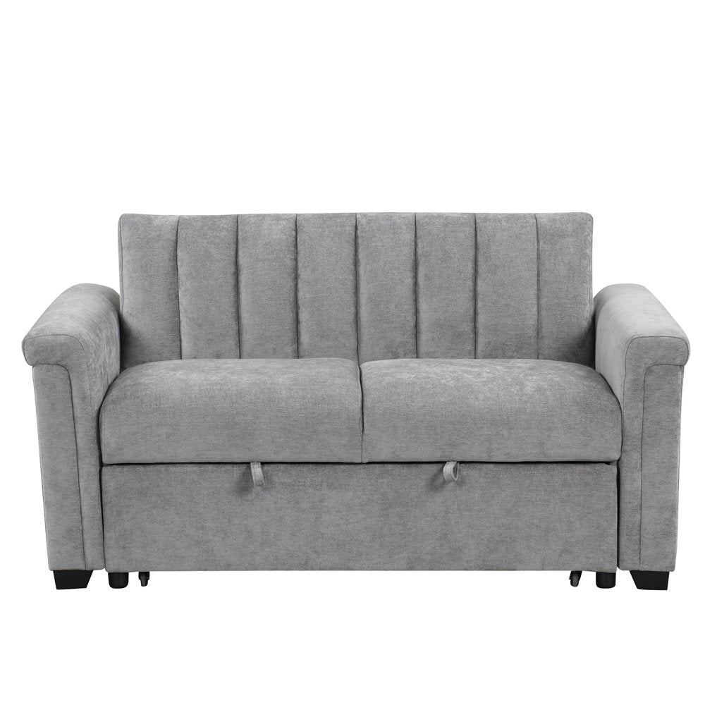 Recliner Gray Corduroy Loveseats with Adjustable Backrest & Wood Frame