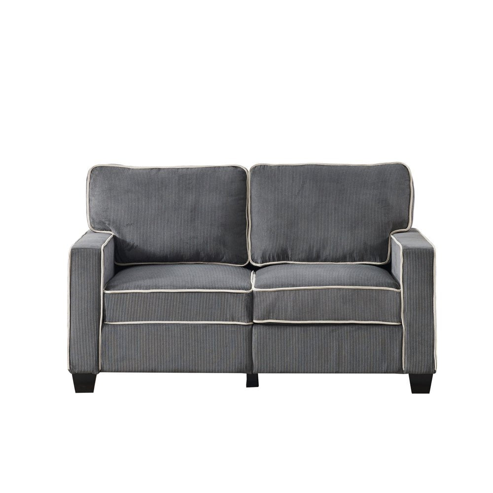 57 Inch 2 Seater Dark Gray Corduroy Loveseats with Storage Box & 6 Wood Legs