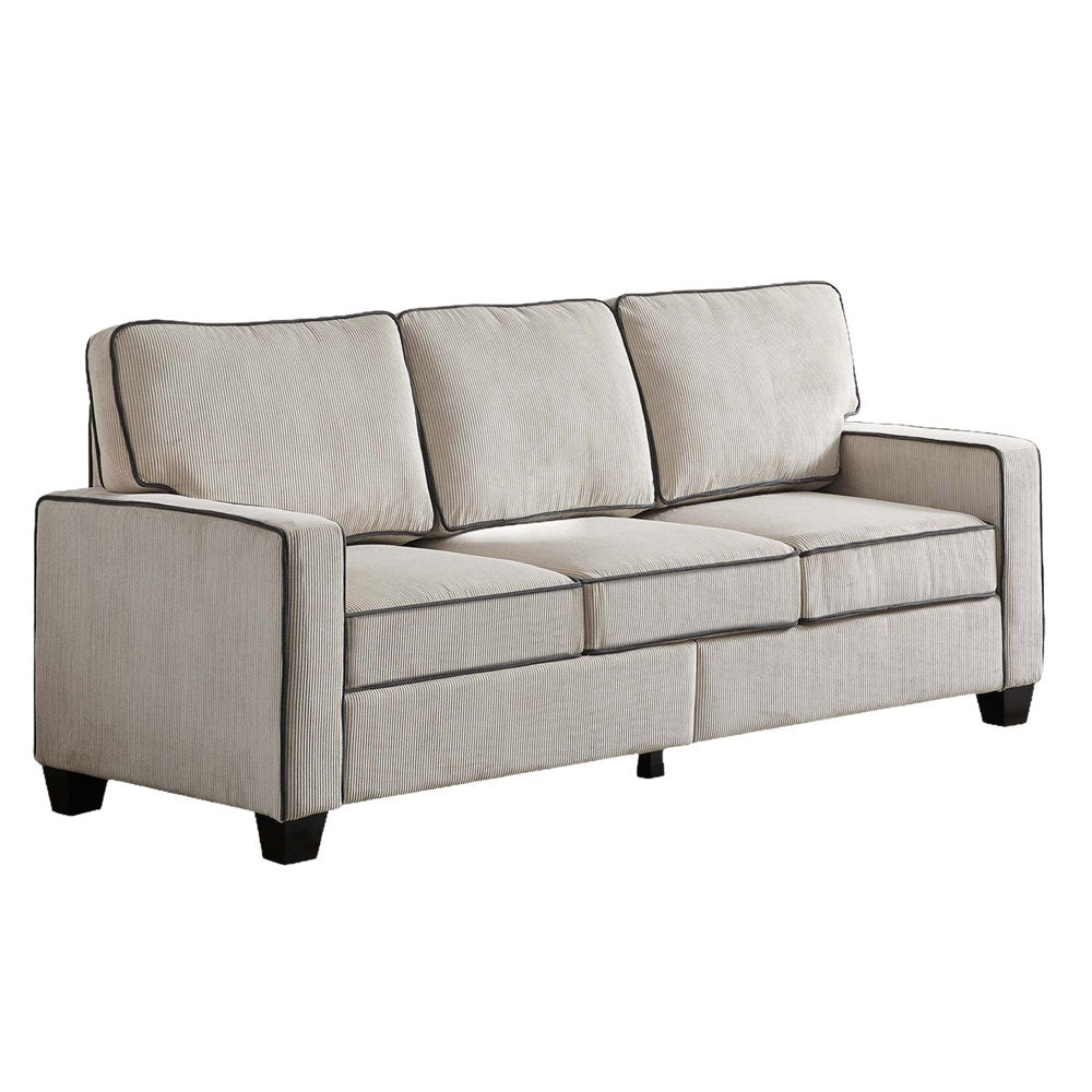 81" Wide Upholstered 3 Seater Beige Corduroy Loveseats with Storage