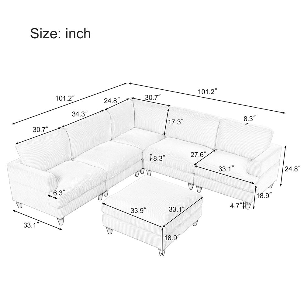 Modular Sectional Oversized Corduroy Couch with Ottoman