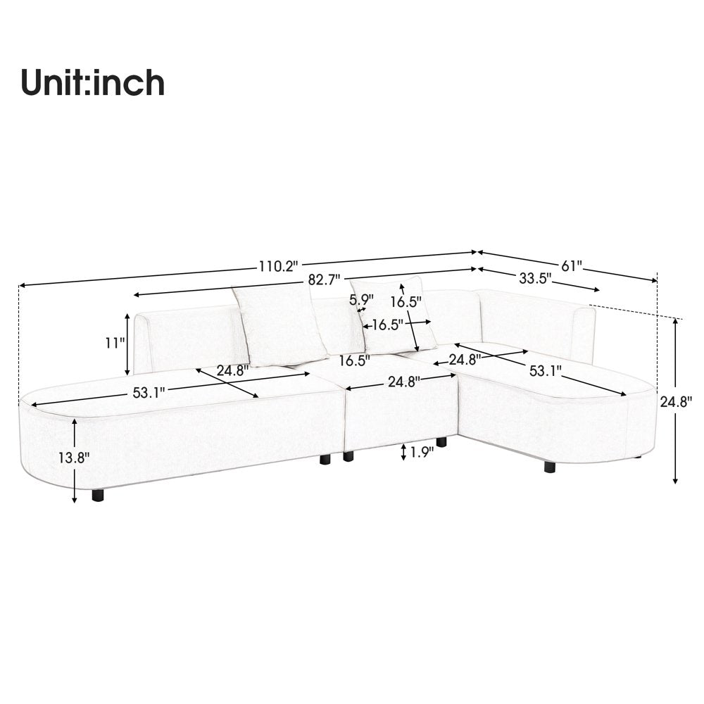 5-Seater Modern L-Shaped Oversized Corduroy Couch with Solid Wood Frame