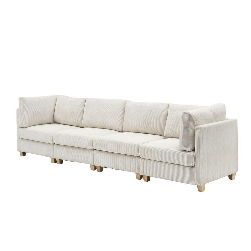 Modern L-Shaped 4-Seat Sofa Couch Convertible Sectional Corduroy Upholstered Sofa 126", Beige - Corduroy Sectional Couch