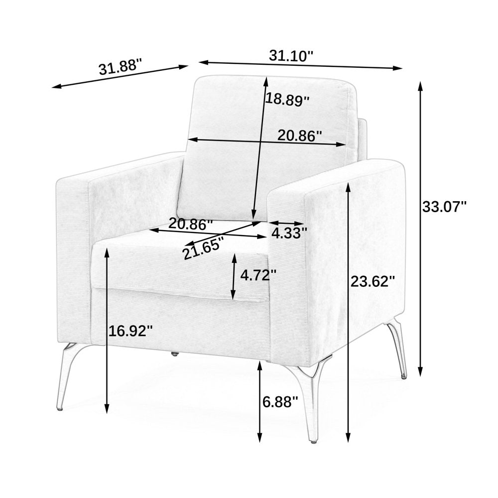 Modern Minimalist Beige Corduroy Couch with Square Arms & Tight Back