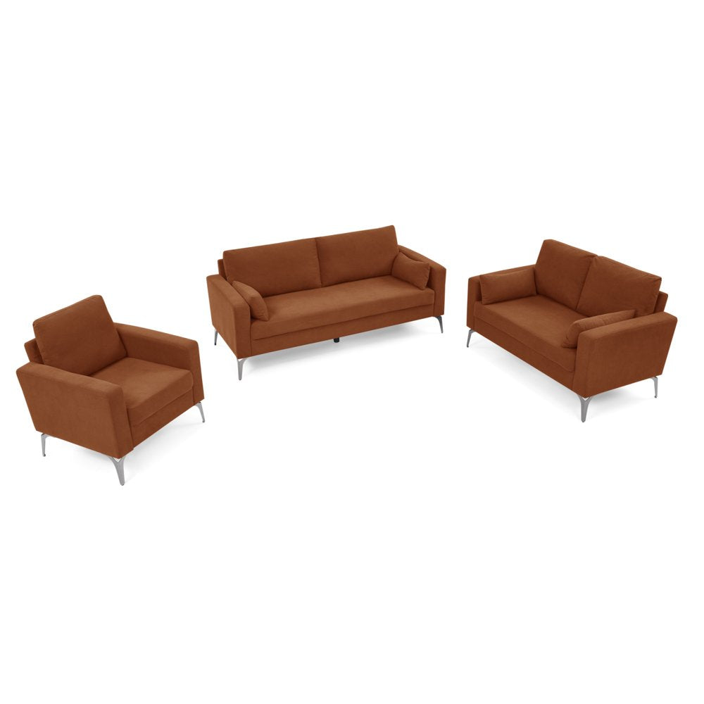 3-Seater Modern Minimalist Orange Corduroy Couch Set