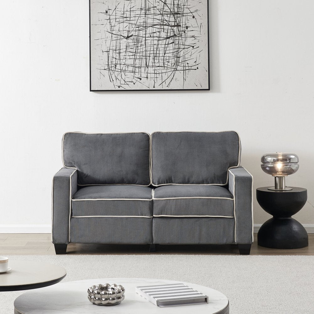 57 Inch Modern Upholstered 2 Seater Dark Grey Corduroy Loveseats