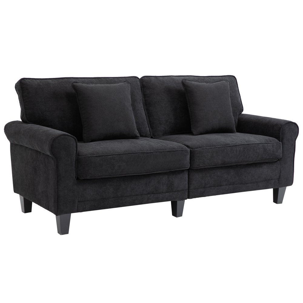 3-Seater 78" Thick Padded Black Oversized Corduroy Couch with 2 Pillows