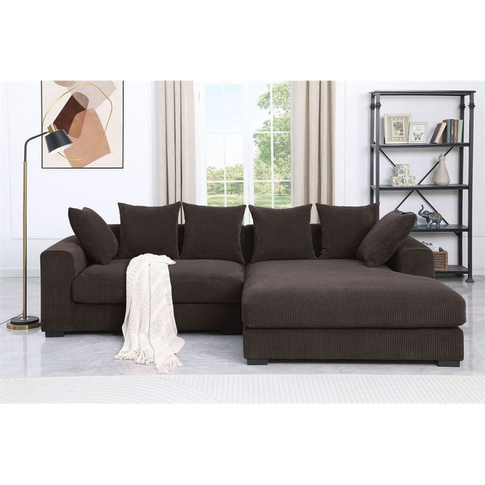 3-Piece Upholstered Brown Corduroy Sectional Couch with Chaise