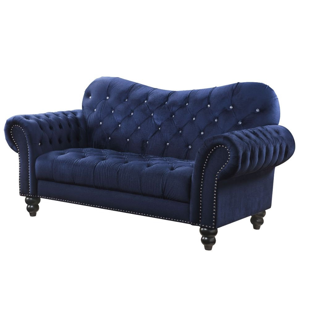 Button Tufted Dark Blue Corduroy Loveseats