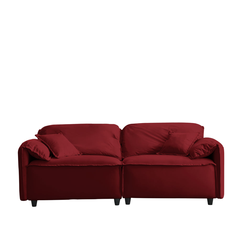 79" 3 Seater Modern Red Corduroy Couch, Solid Wood Frame with 2 Pillows