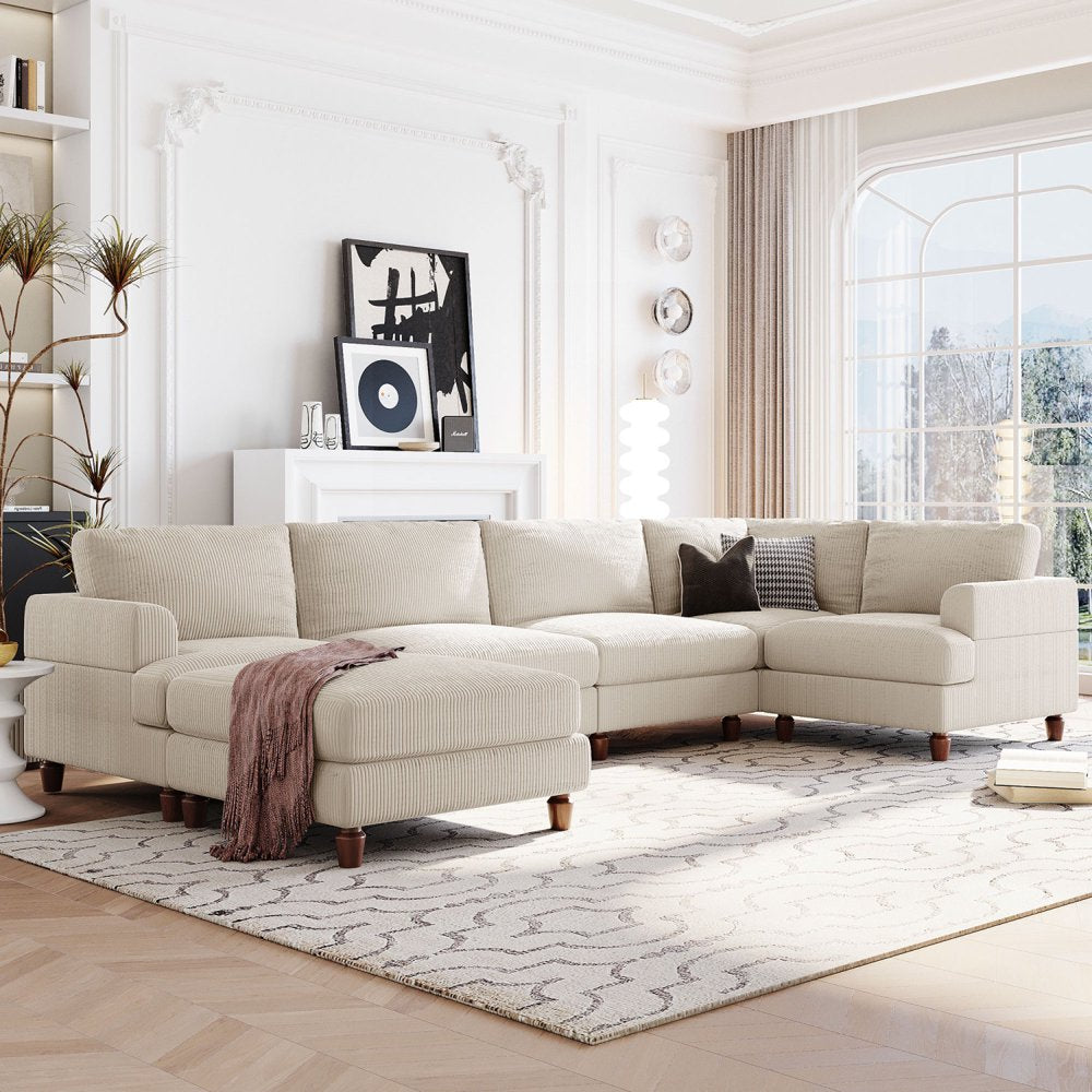 Modular Sectional Oversized Corduroy Couch with Ottoman