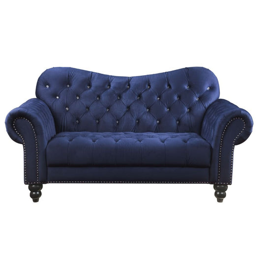 Button Tufted Dark Blue Corduroy Loveseats