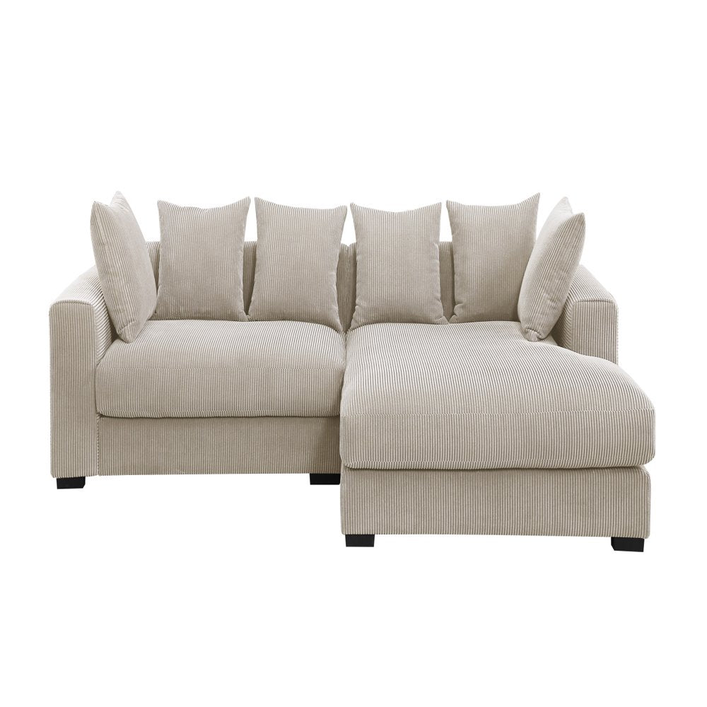 3-Piece Modern  L-Shaped Beige Corduroy Sectional Couch with 6 Pillows & 2 Armrests 