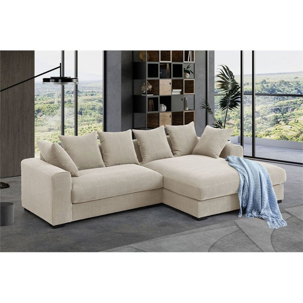 3-Piece Upholstered Beige Corduroy Couch Set with Chaise