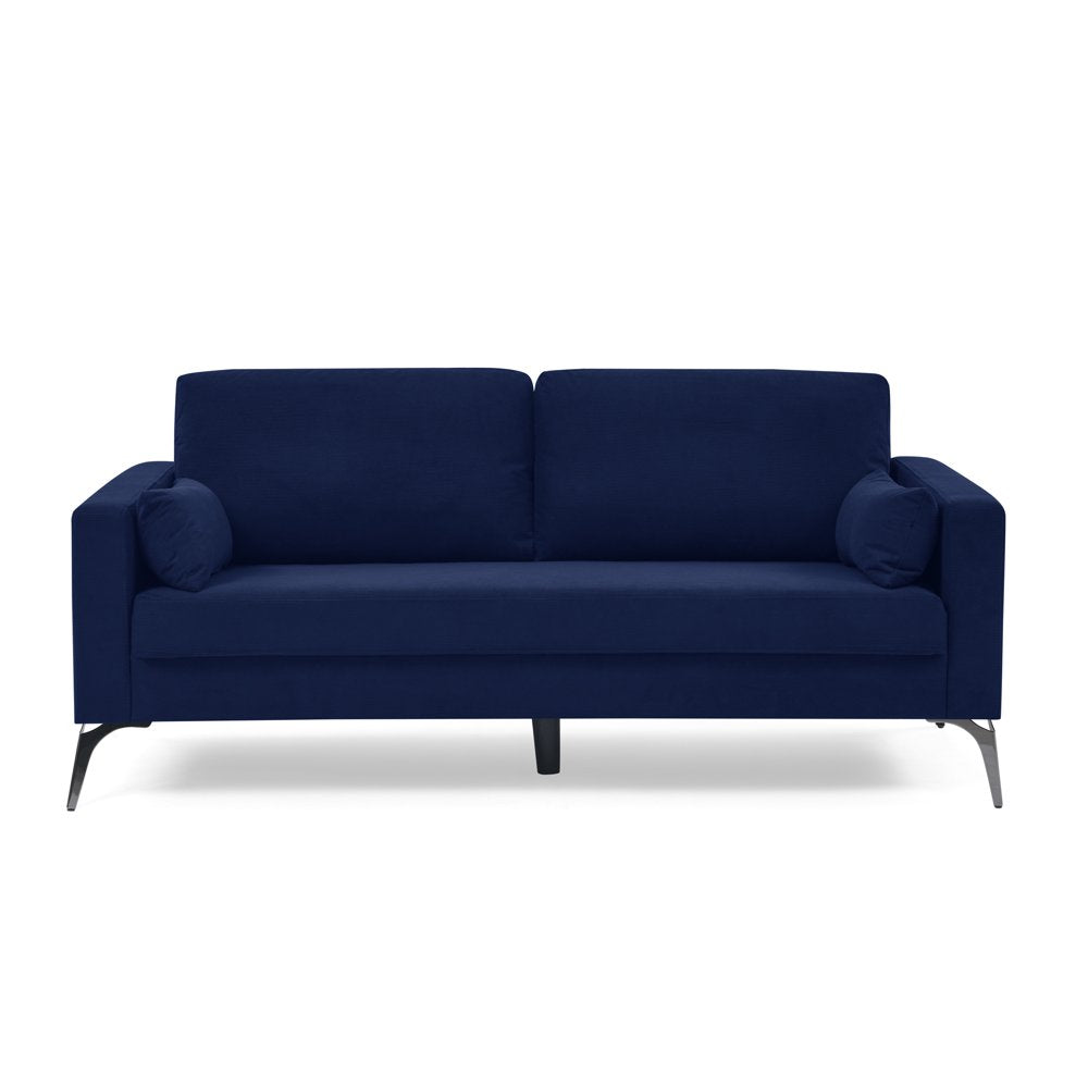 3-Seater Navy Corduroy Couch Set with Two Small Pillows