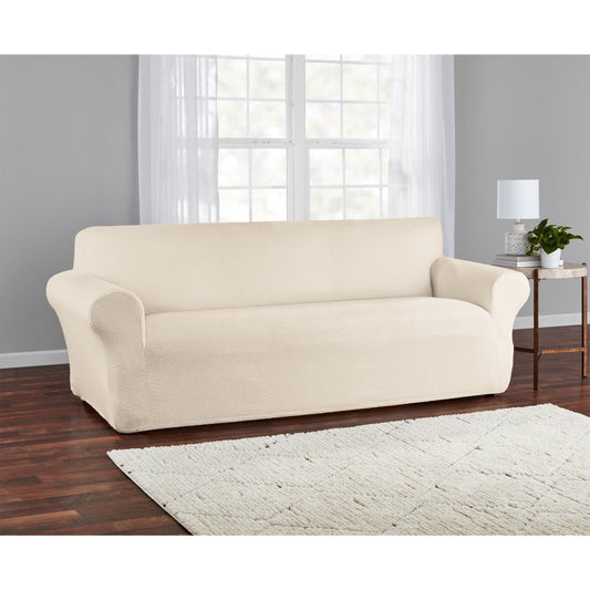 Boucle Stretch-To-Fit Beige Corduroy Couch Cover