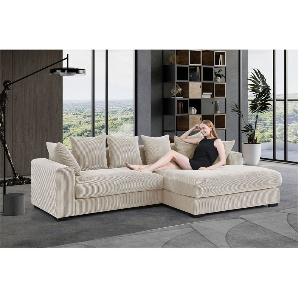 3-Piece Upholstered Beige Corduroy Couch Set with Chaise