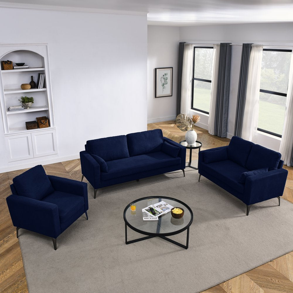 3-Seater Navy Corduroy Couch Set with Two Small Pillows