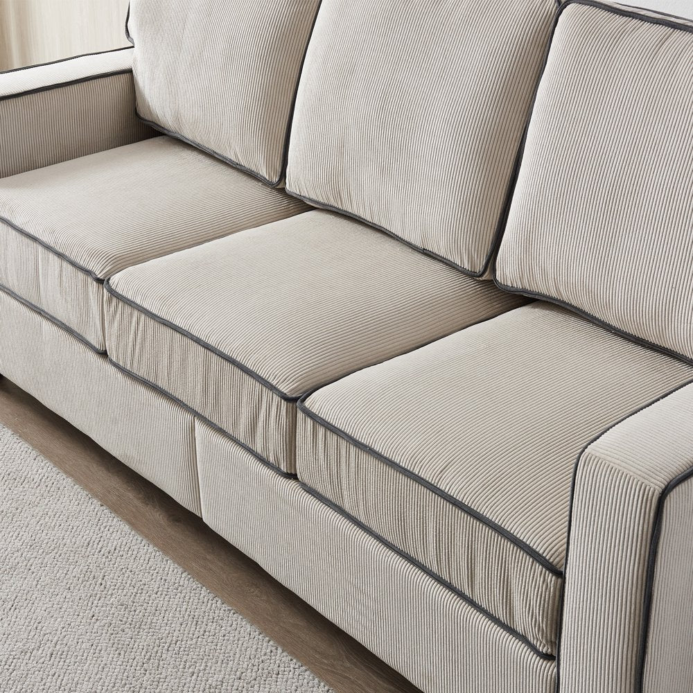 3-Seater Contemporary Beige Corduroy Couch with Hidden Storage Compartment