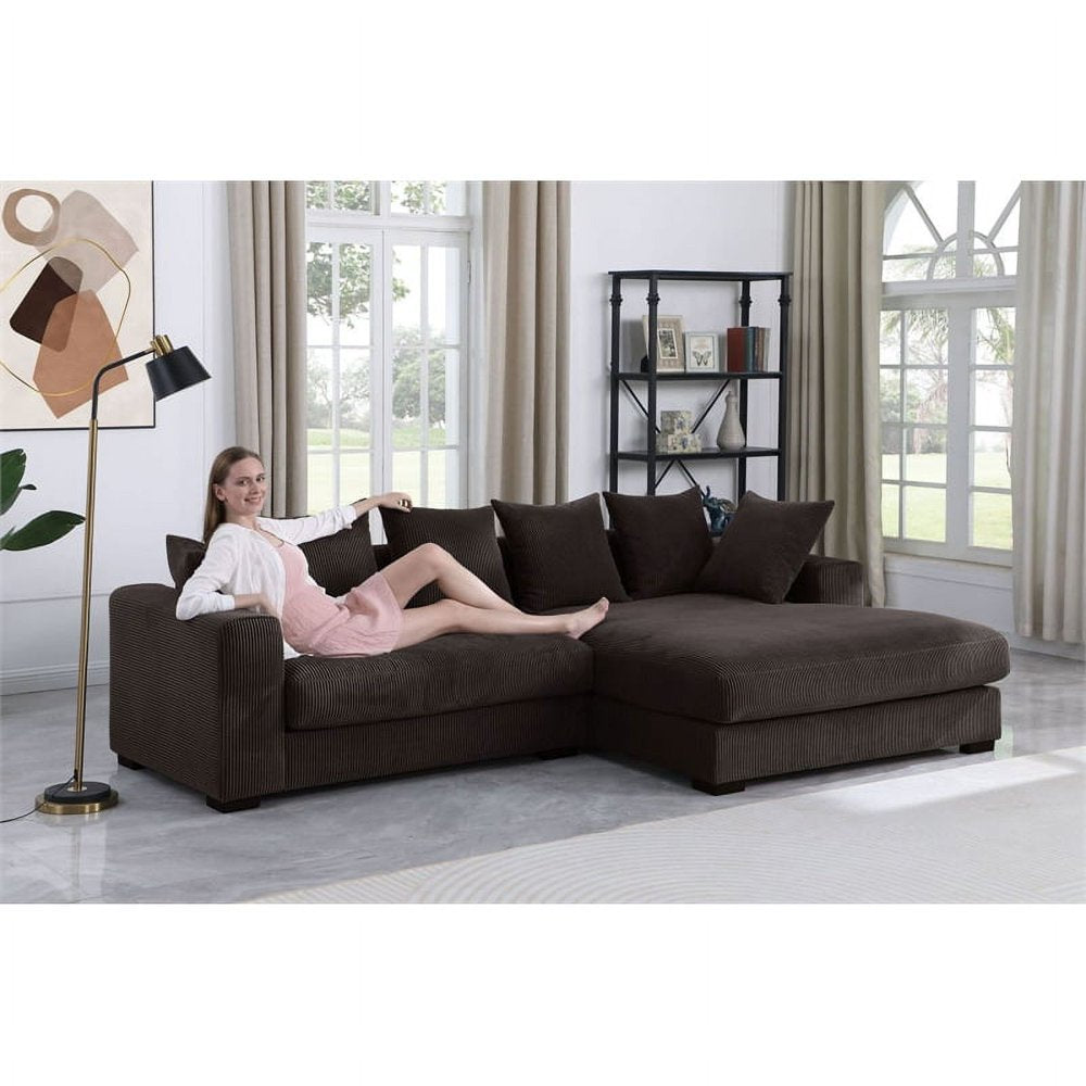 3-Piece Upholstered Brown Corduroy Sectional Couch with Chaise