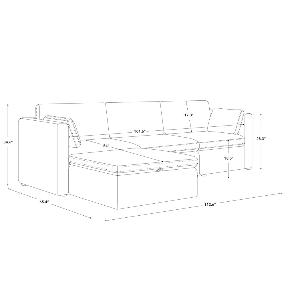 L Shaped Modular Oversized Corduroy Couch with Storage Ottoman