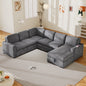 116.5×90.6" 6-Seater U-Shaped Oversized Corduroy Couch with Storage Ottoman