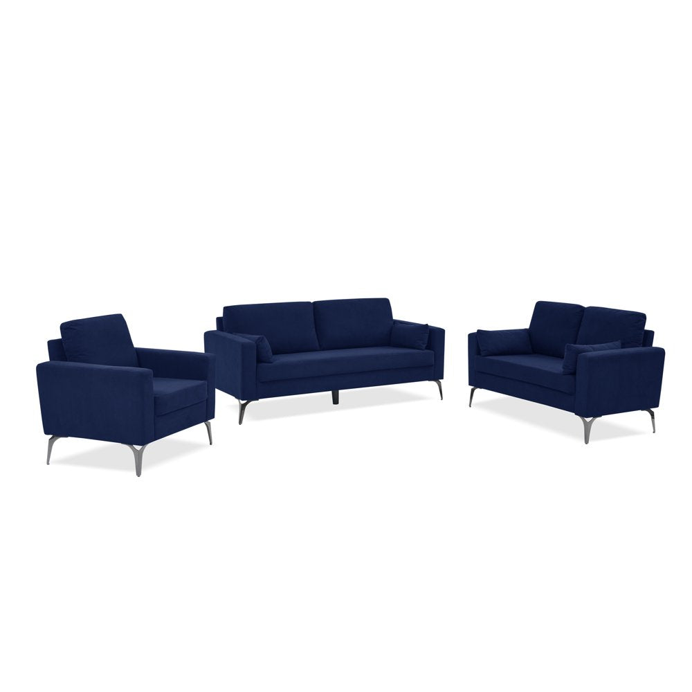 3-Seater Navy Corduroy Couch Set with Two Small Pillows