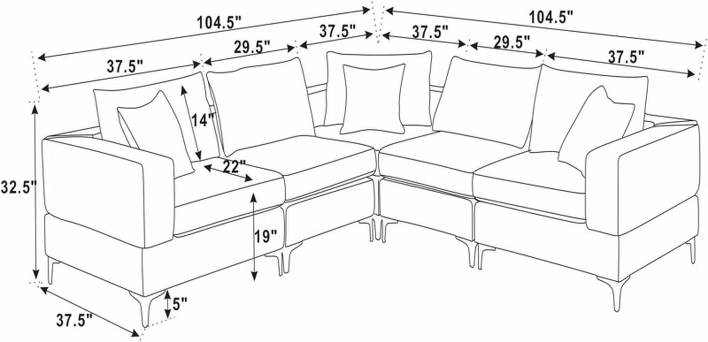 Quintara 5 - Piece Upholstered Sectional Corduroy Couch