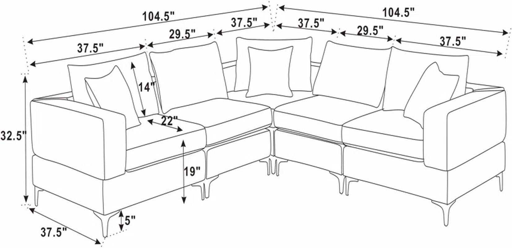 Quintara 5 - Piece Upholstered Sectional Corduroy Couch