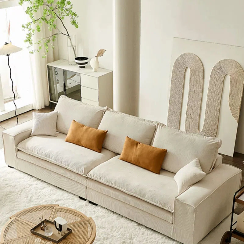 White Modern & Minimalistic Large Corduroy Sofa