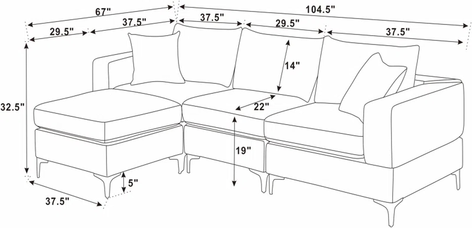 Aroosh Elegance 4-Piece Upholstered Sectional Corduroy Couch