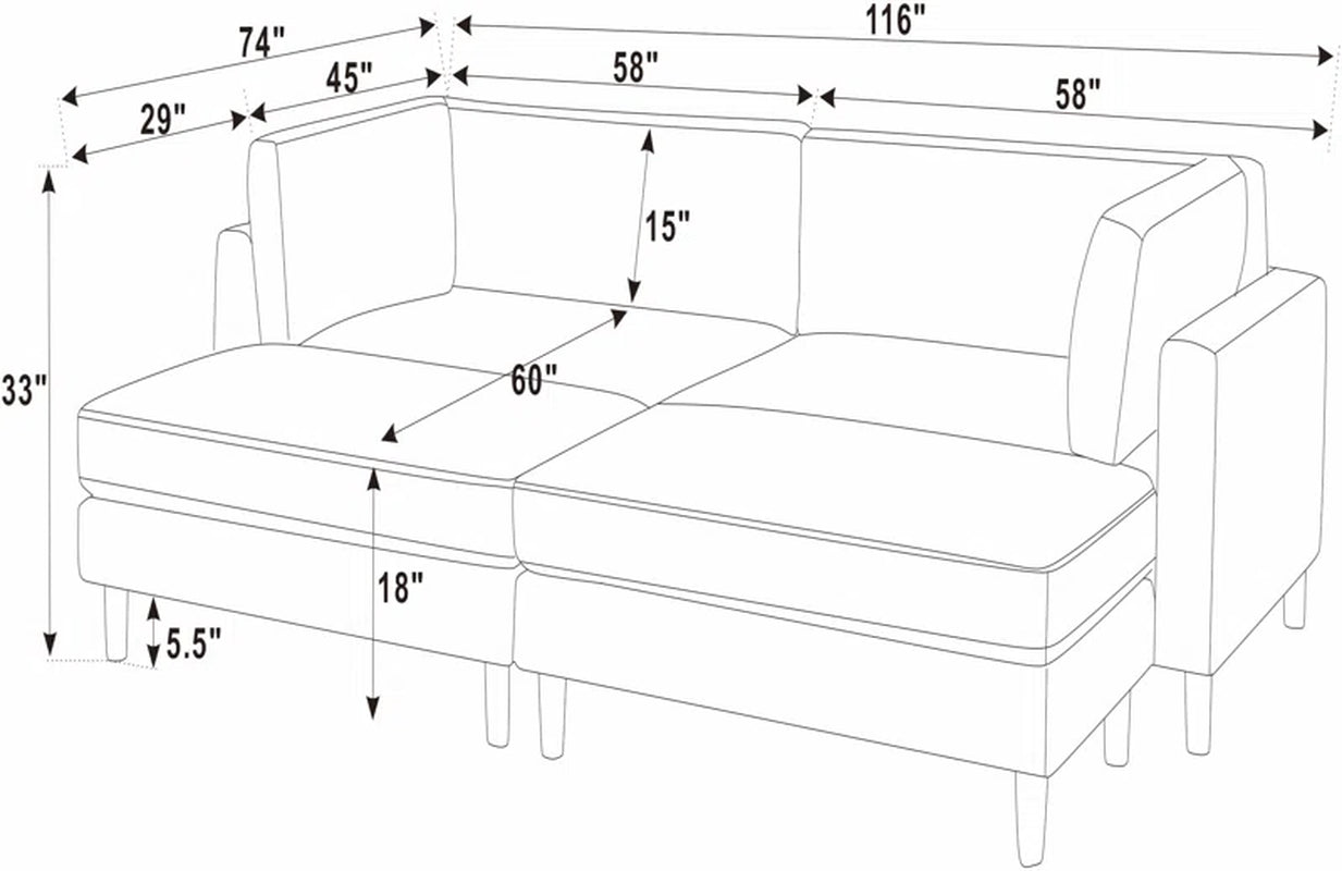 Heracules 116'' Large Oversized Corduroy Sofa Sleeper Sofa