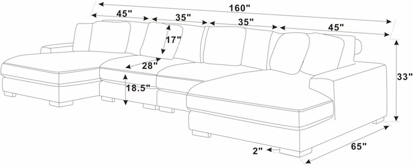 4 - Piece Upholstered Sectional Corduroy Couch