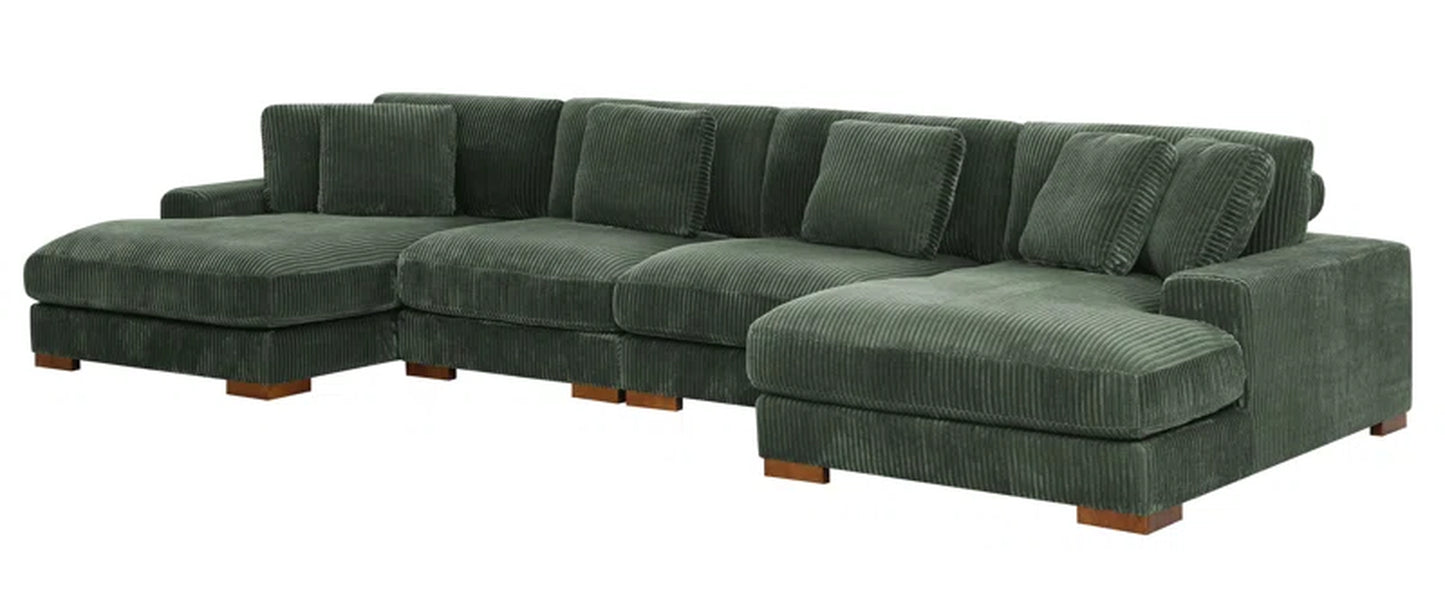 4 - Piece Upholstered Sectional Corduroy Couch