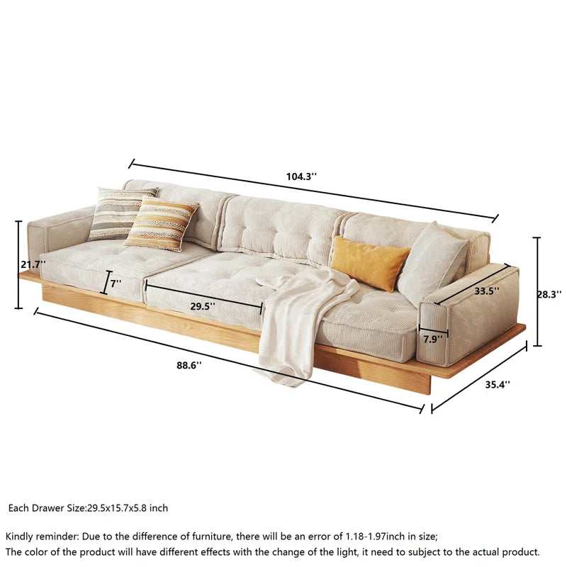 Family Style 104.3'' Large Oversized Corduroy Couch