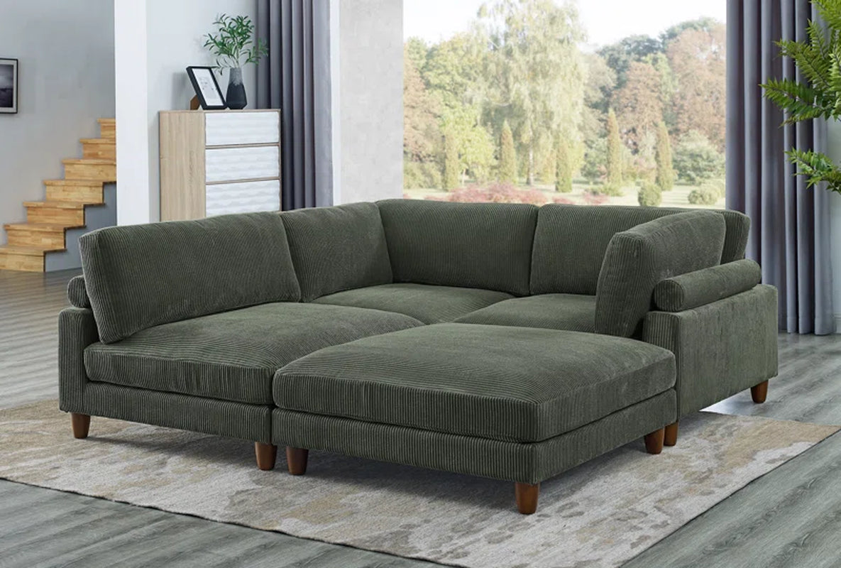 Barbarette Palatial 133.5'' Corduroy Reversible Modular Sectional Corduroy Couch