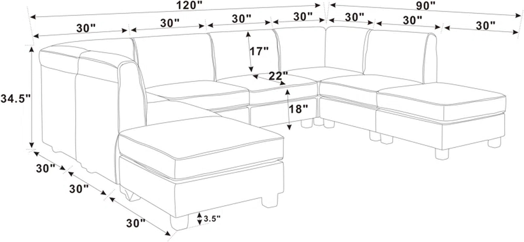 Boutwell Luxe Haven 8 - Piece Upholstered Sectional Corduroy Couch